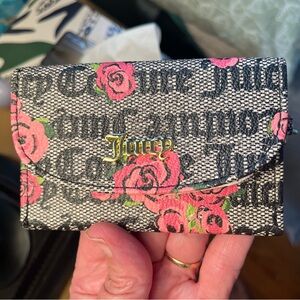 Juicy Couture Black and Pink Floral Keychain Coin Purse